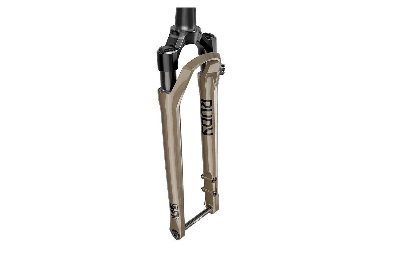 Eine beige Gravel-Federgabel von Rock Shox. 